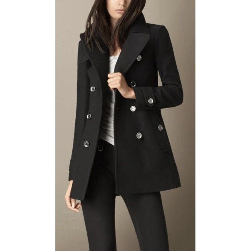 Burberry Brit Women’s Twill Coat With Back Pleats In Black Size 2 Wool Cashmere